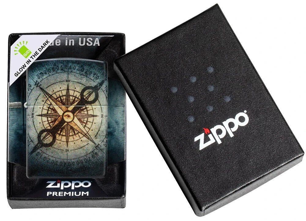 Feuerzeug Premium 540° Kompass schwarz matt Totenkopf Ghost - 60006593