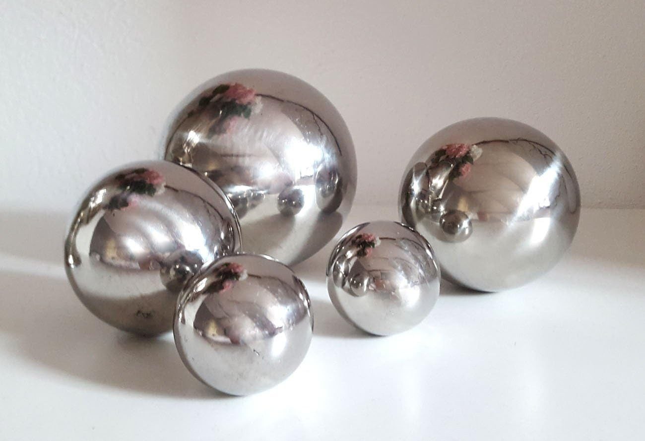 LB H&F Lilienburg Dekokugel 6er SET Schwimmkugel Schwimmkugel Teichkugel Teichkugeln (Dekokugeln Wasserkugeln Wasserkugel, Kugeln Garten Dekoration Brunnen Teichdeko Rosenkugel), silber Metall Edelstahl Deko Teich Miniteich Gartenteich Kugel