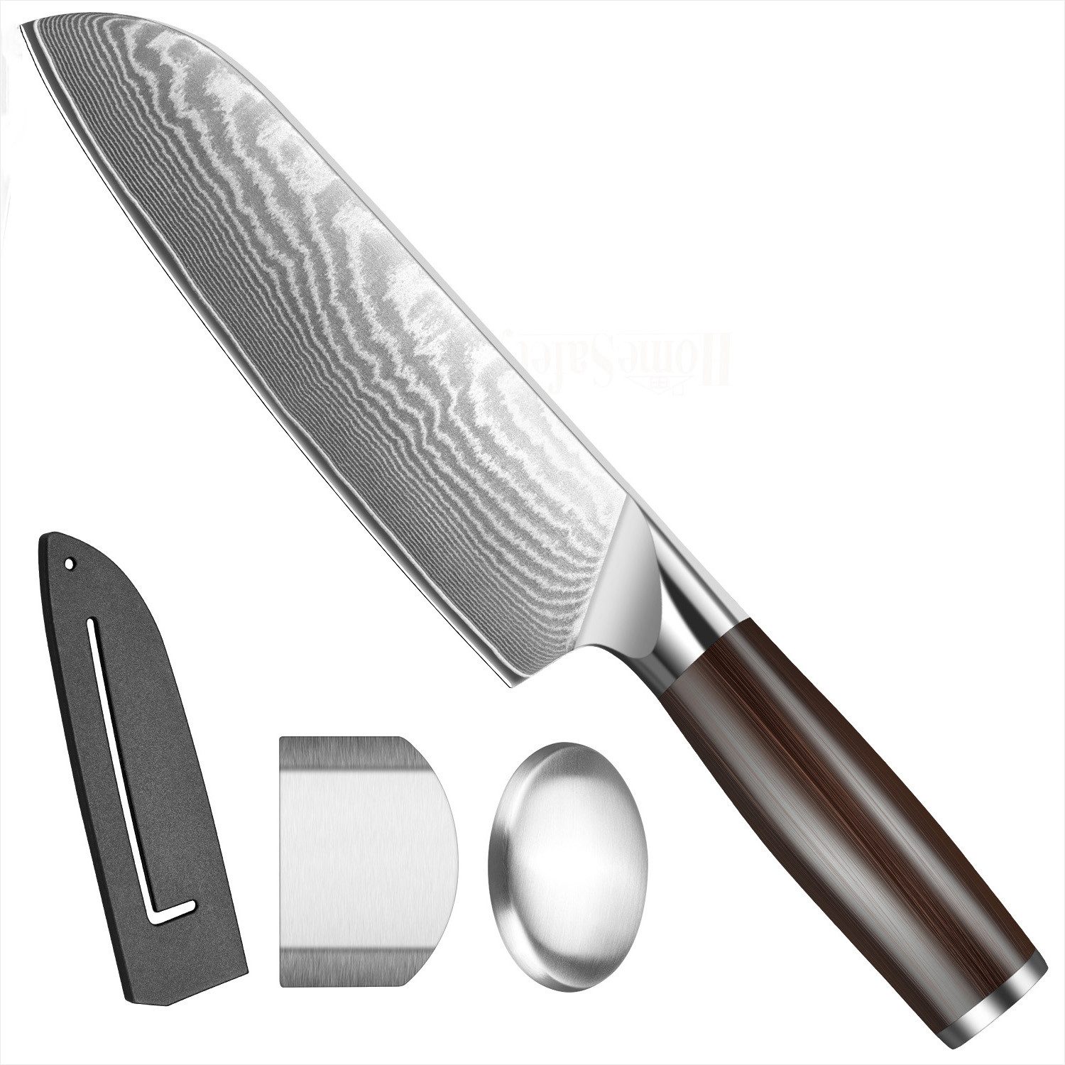 KingLux Damastmesser Damast Santokumesser aus Damaszener Stahl Küchenmesser