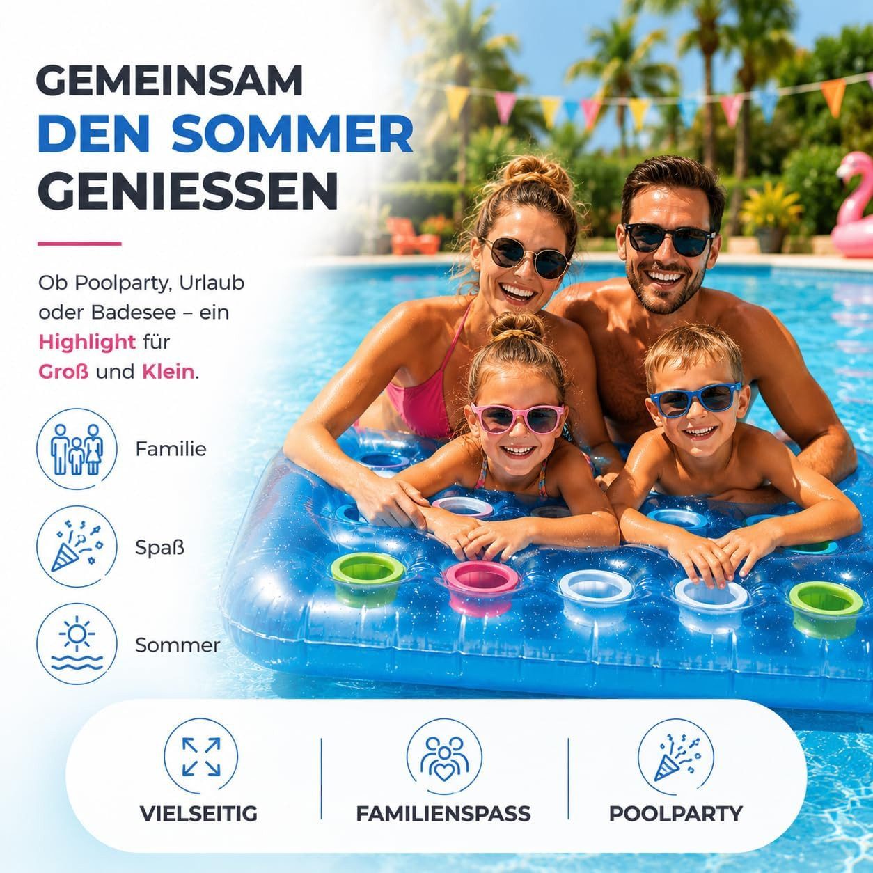 TK Gruppe Luftmatratze Luftmatratze Pool aufblasbar – Schwimmkissen für Pool, Strand & See