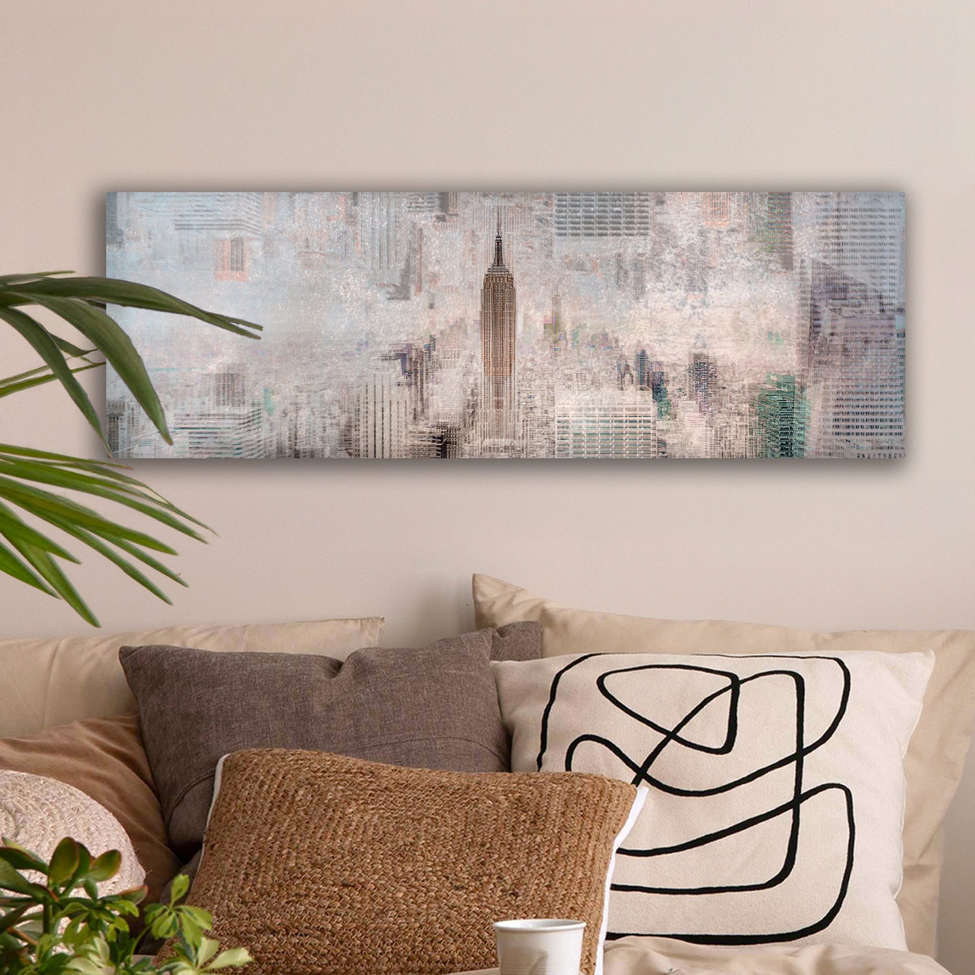 OneMillionCanvasses® Leinwandbild Panorama New York - Stadt - Skyline - Bauwerke - Kunst, Fotodruck (1 St), Wandbild, Deko Schlafzimmer Wohnzimmer Flur 60x20 cm