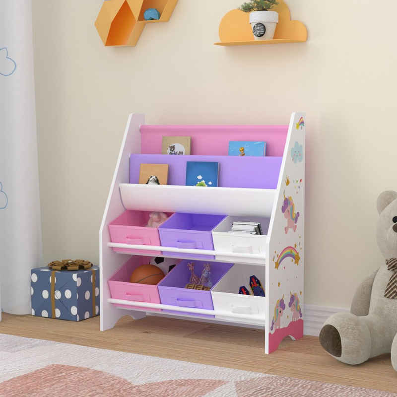 en.casa Kinderregal, »Ponteceso« Einhorn-Motiv 74 x 62 x 26,5 cm Rosa/Lila