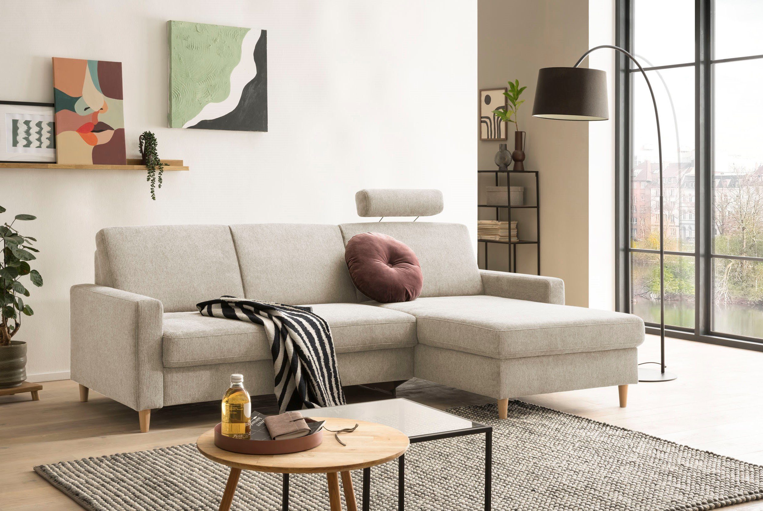 XDREAM Ecksofa Kos, mit verstellbarer Kopfstütze, Recamiere wahlweise links oder rechts bestellbar