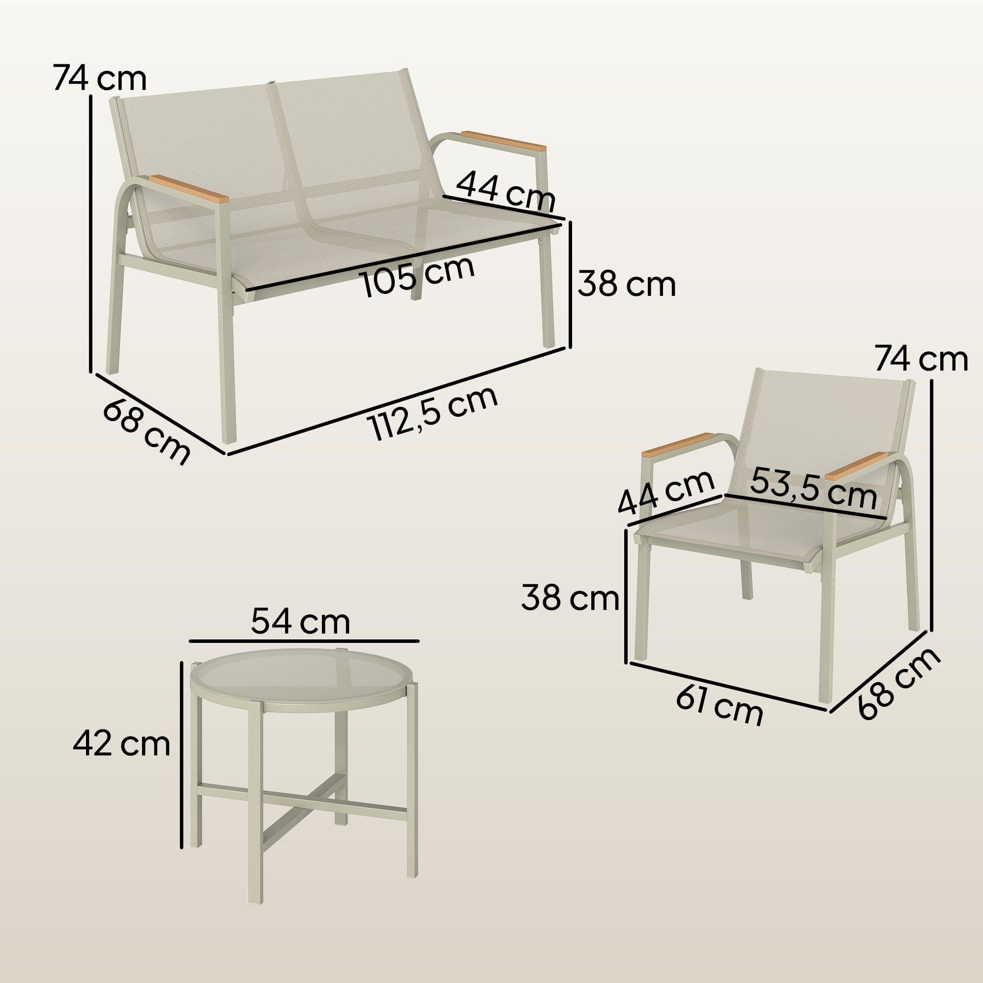Outsunny Sitzgruppe wetterfest Gartenlounge mit 2er-Sofa 2 Sesseln Beistelltisch, (Outdoor Balkonmöbel-Set, 4-tlg., Gartenmöbel Set), für Garten Balkon Grün