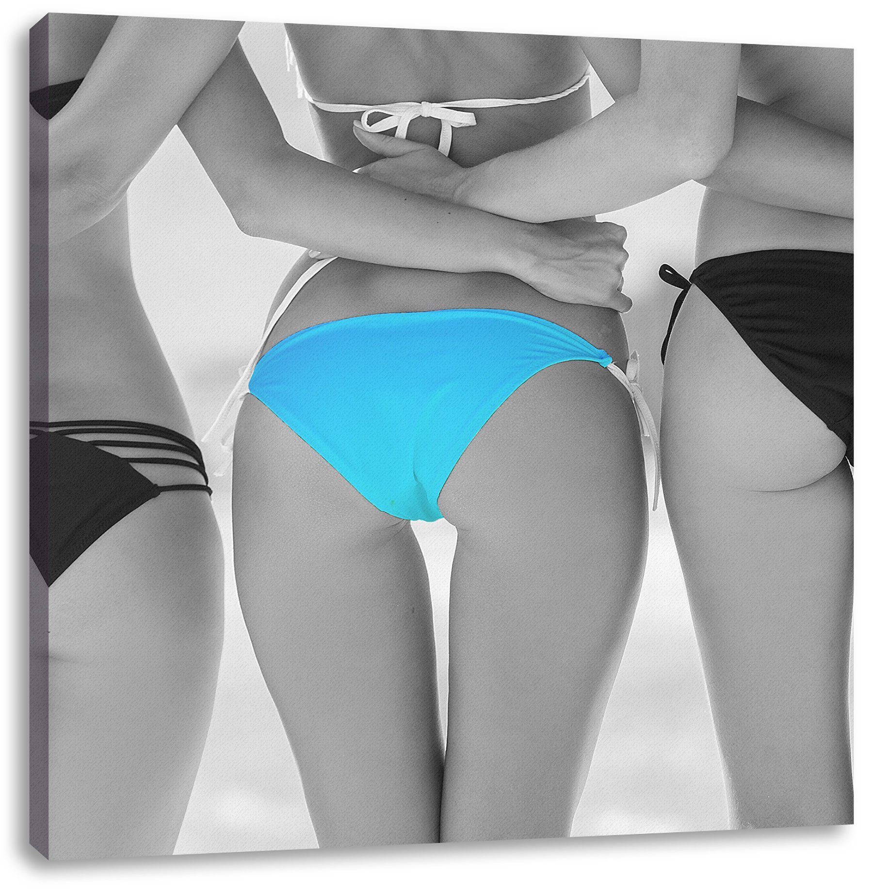 Pixxprint Leinwandbild Frauenhintern in Bikinihose, in (1 bespannt, St), Zackenaufhänger Leinwandbild Bikinihose fertig inkl. Frauenhintern