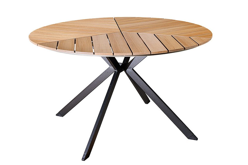 riess-ambiente Gartentisch DESIGNO 120cm natur / anthrazit · Outdoor-Küchentisch im Holz-Design (Einzelartikel, 1-St), 4 Personen · Aluminium-Sterngestell · rund · wetterfest · Terrasse