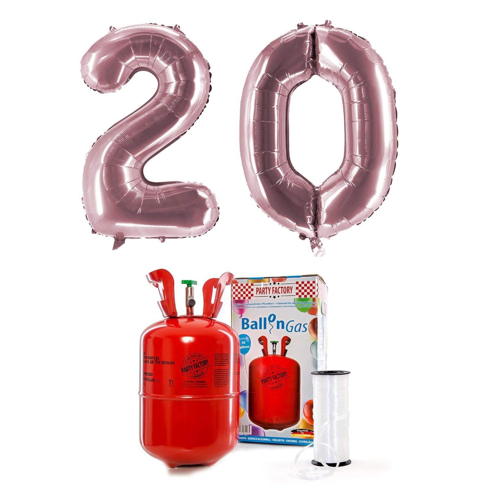 Party Factory Гелий Ballongas Гелий-Jubiläum-Set rosé XXL Zahlenballons 0,2m³ Ballongas, Abgefüllt in Deutschland