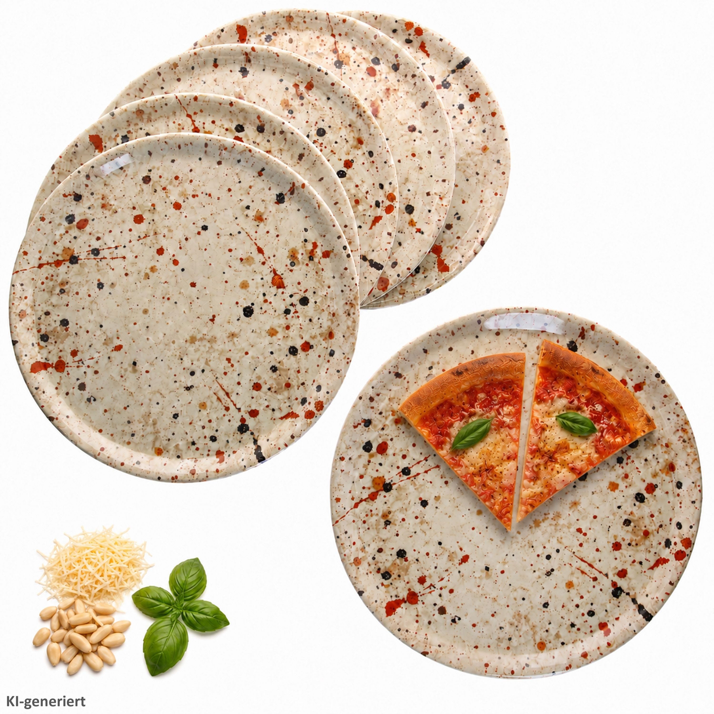 MamboCat Pizzateller 6x Pizzateller Granito Ø31,5cm XL-Teller 6 Personen 3D Steinoptik