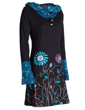 Vishes Jerseykleid Blumen-Kleid Langarm-Shirtkleid Schal-Kleid Baumwollkleid Goa, Ethno, Hippie Style