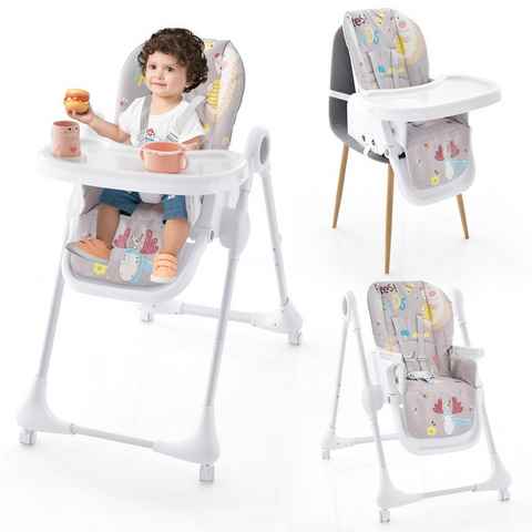 COSTWAY Hochstuhl, 3in1 klappbarer Babyhochstuhl, 7-stufiger Höhen, verstellbar