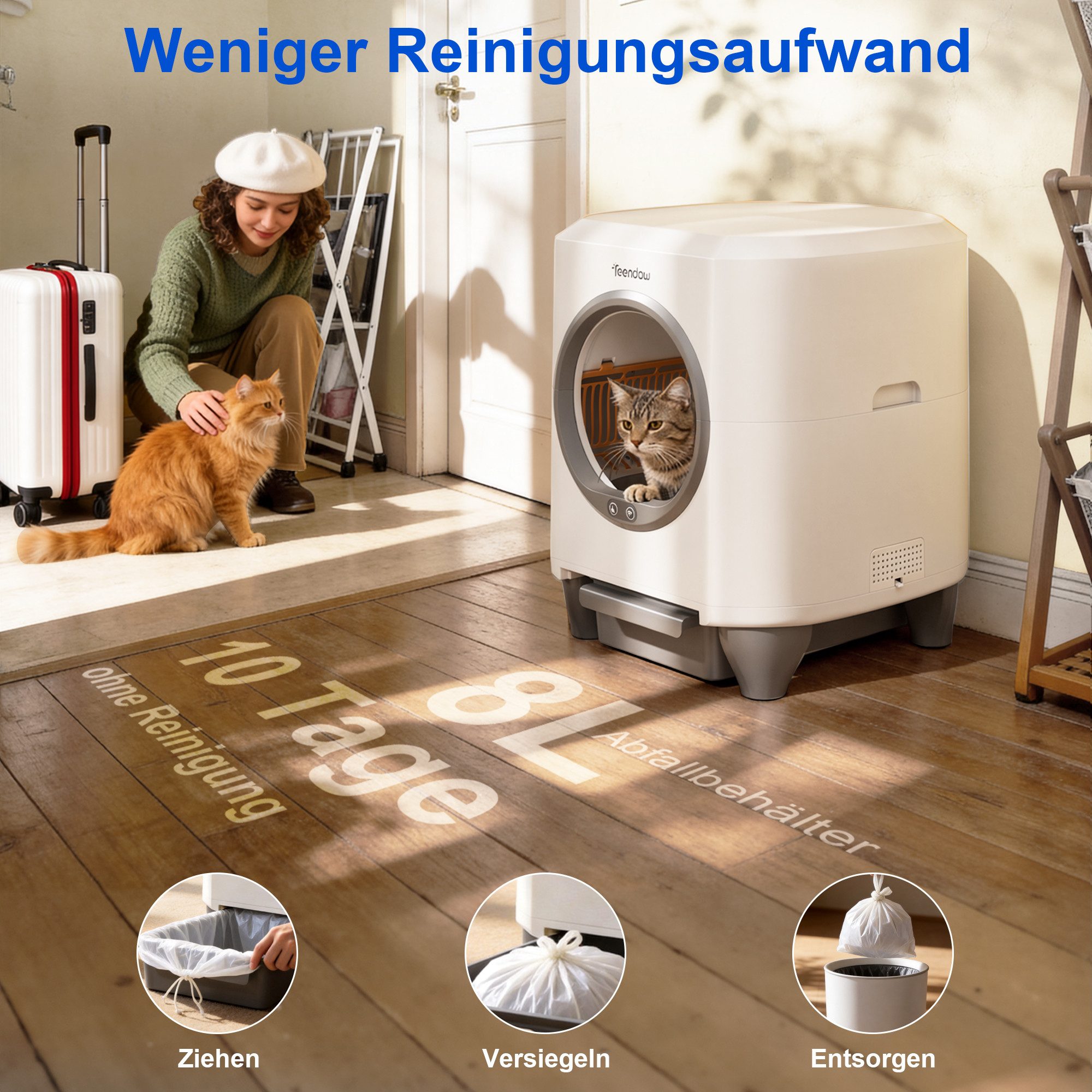 Teendow Katzenecktoilette CLB05 Katzentoilette selbstreinigend 80L+8L Elektrisches Katzenklo XXL, Selbstreinigend, geräuscharm, hygienisch