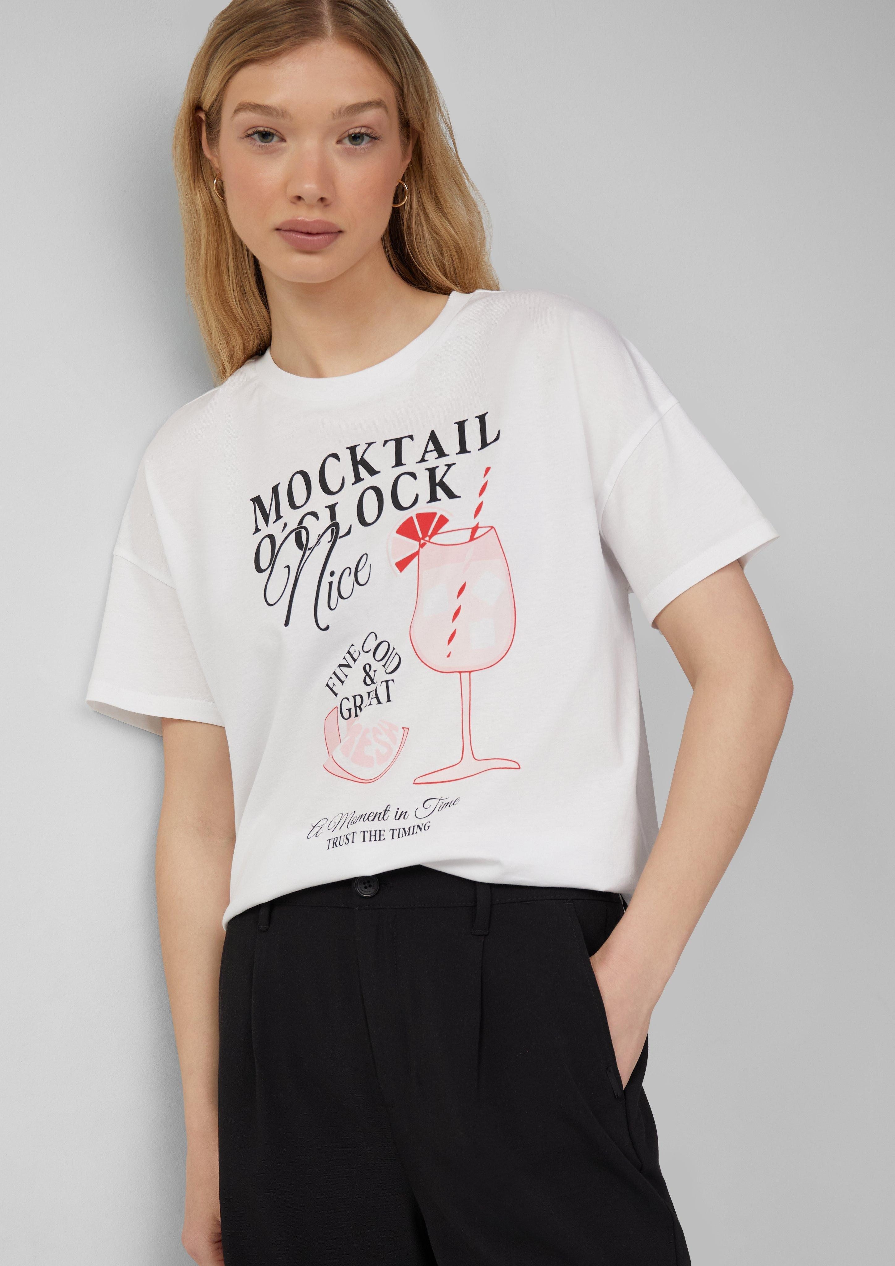 QS Kurzarmshirt Baumwollshirt mit überschnittener Schulter günstig online kaufen
