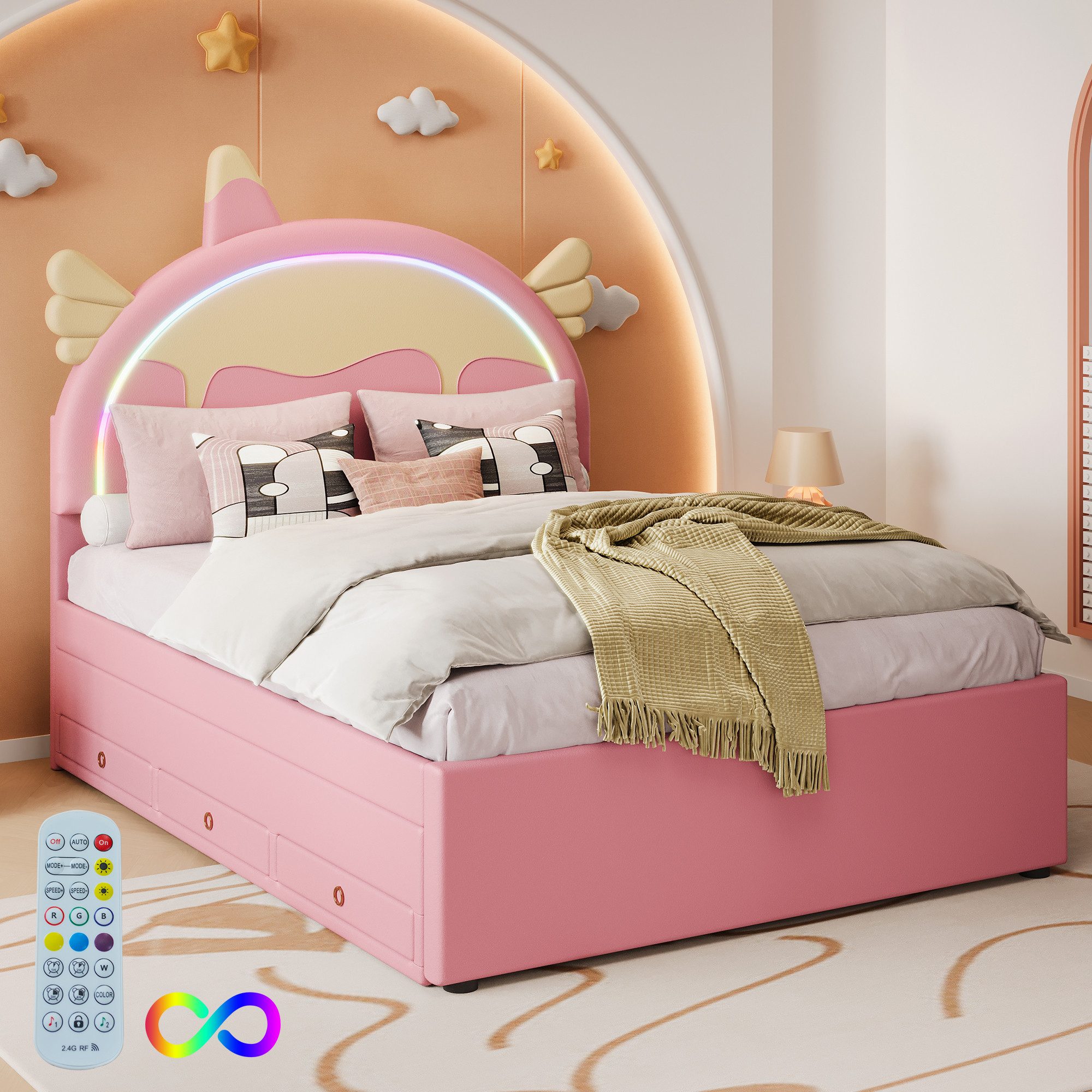 REDOM Kinderbett ausgestattet mit ausziehbares rollbett, günstig online kaufen