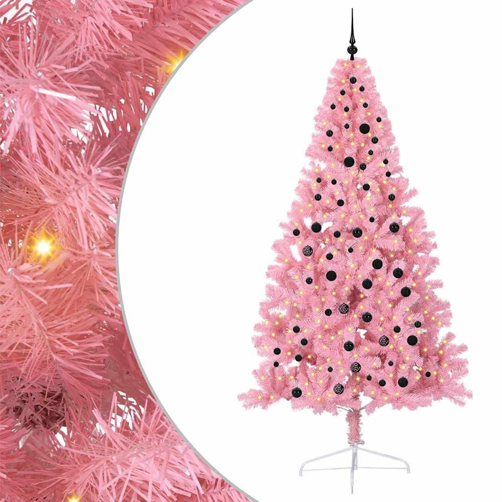 vidaXL Künstlicher Weihnachtsbaum Künstlicher vorbeleuchteter Weihnachtsbaum Rosa 240 cm PVC