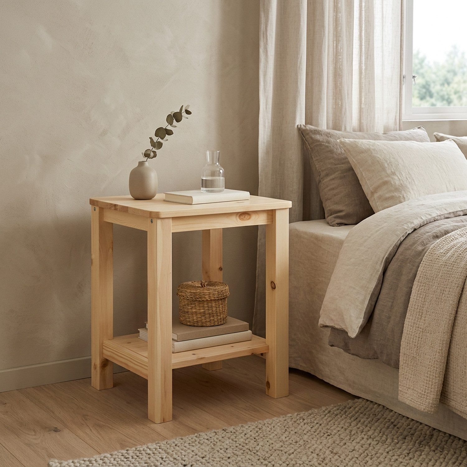 Homestyle4u Nachttisch Holz Beistelltisch Grau Weiß Natur Schlafzimmer Blumentisch, Hocker, Blumenhocker