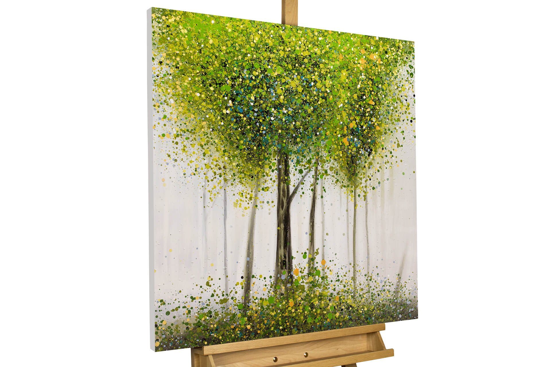 KUNSTLOFT Картина Greenish Glade 80x80 cm, Leinwandbild 100% HANDGEMALT Wandbild Wohnzimmer