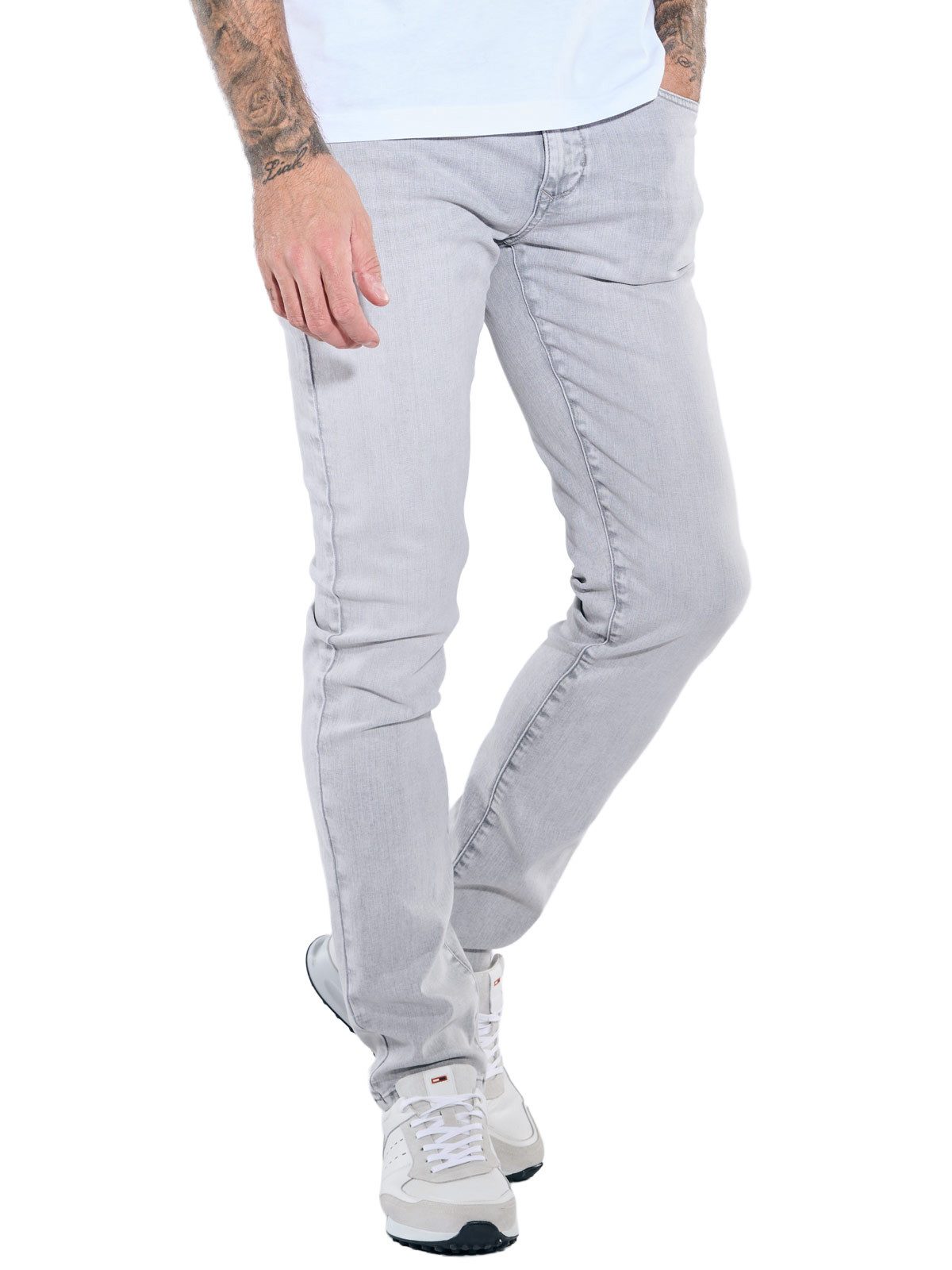 emilio adani Stretch-Jeans Herren Modische Jeans mit geradem Bein, Hellgrau