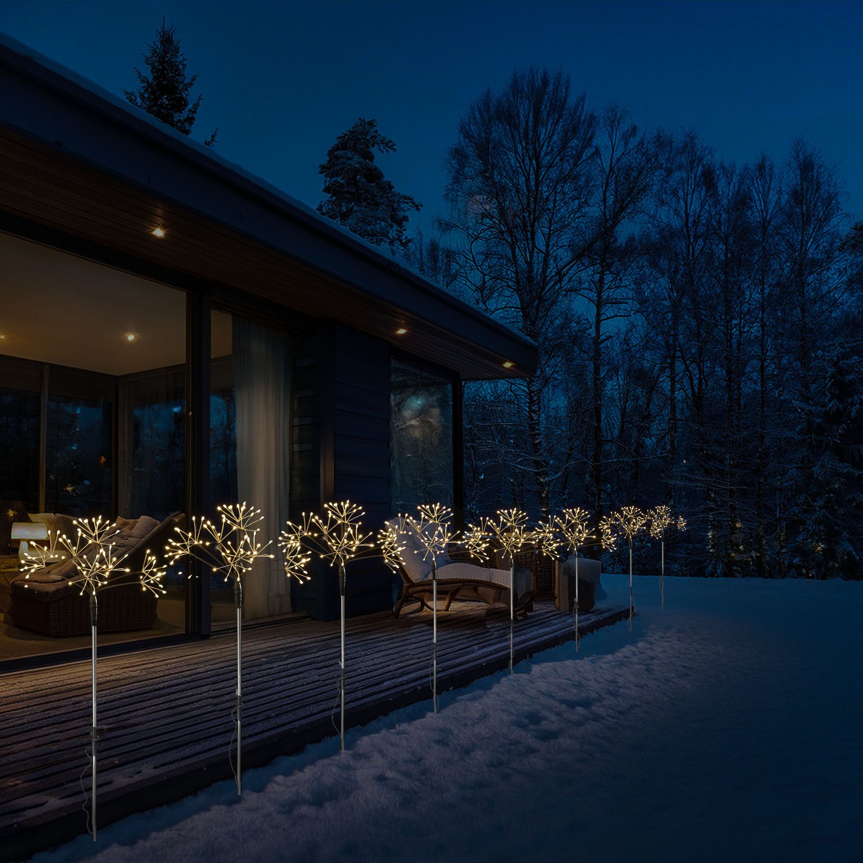 MARELIDA LED Gartenleuchte LED Gartenstecker Feuerwerk Firework Fernb.Leuchtstäbe 8er Set schwarz, LED Classic, warmweiß (2100K bis 3000K)