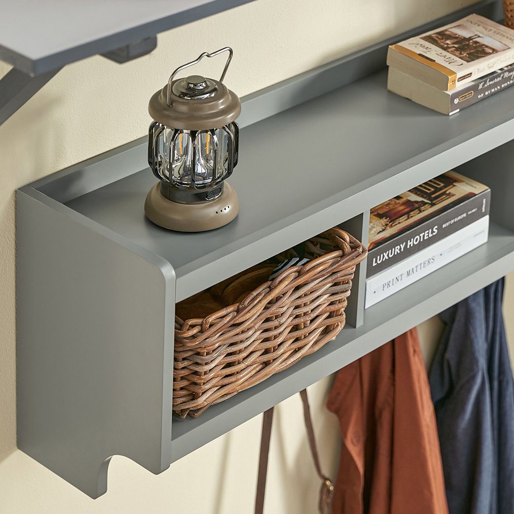 SoBuy Wandgarderobe FHK28, Wandgarderobe Flurgarderobe, Hängeregal mit 3 Fächern, Flurgarderobe Kleiderhaken Wandregal mit 4 Haken – Bild 5 von 5