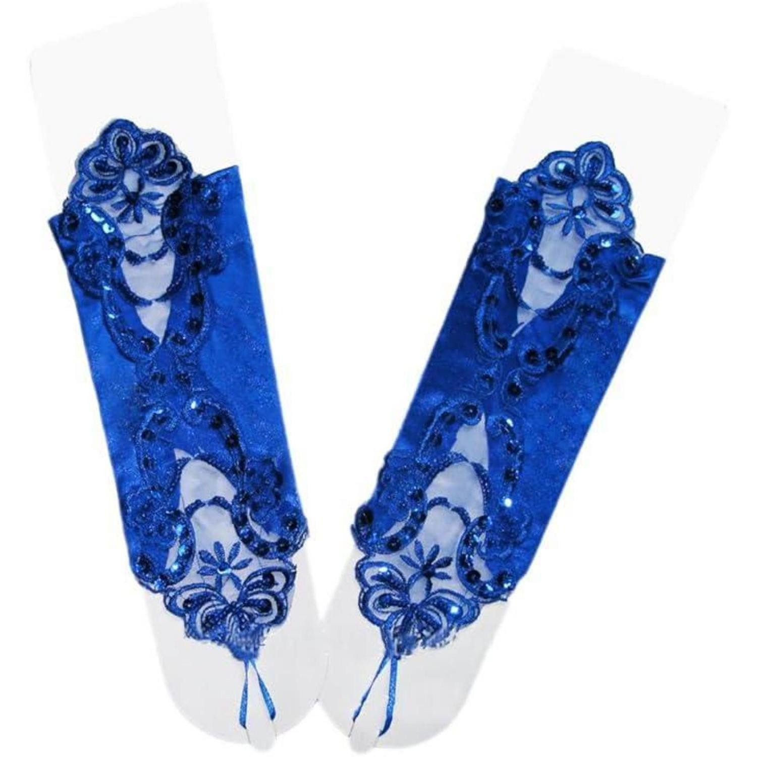LuxusKollektion Abendhandschuhe Handschuhe Spitze fingerlos Dunkelblau Damen 30cm (1-St)