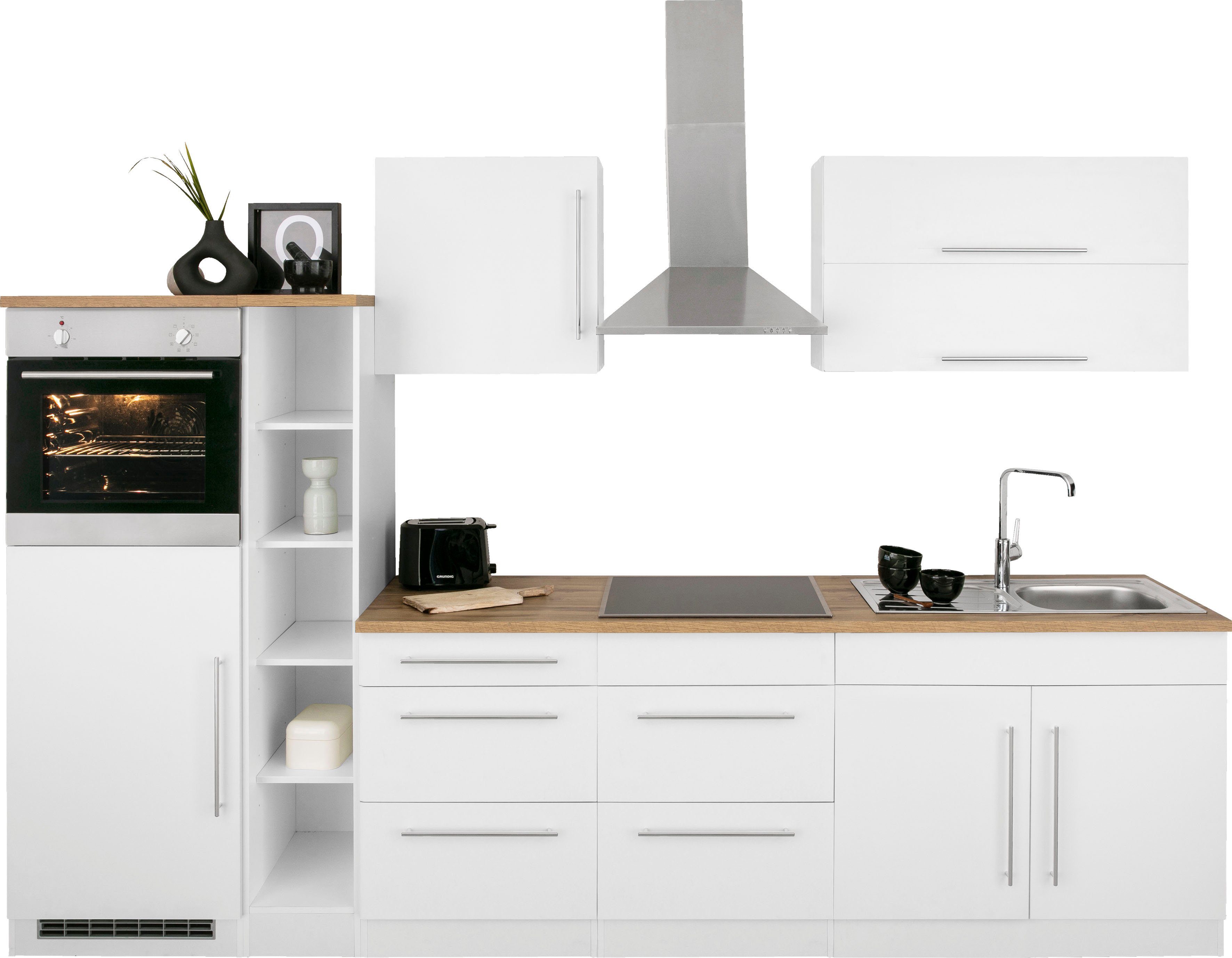 HELD MÖBEL Küchenzeile Samos, ohne außer Breite E-Geräte, bei cm, Hochwertige Farbe 300 weiß MDF-Fronten