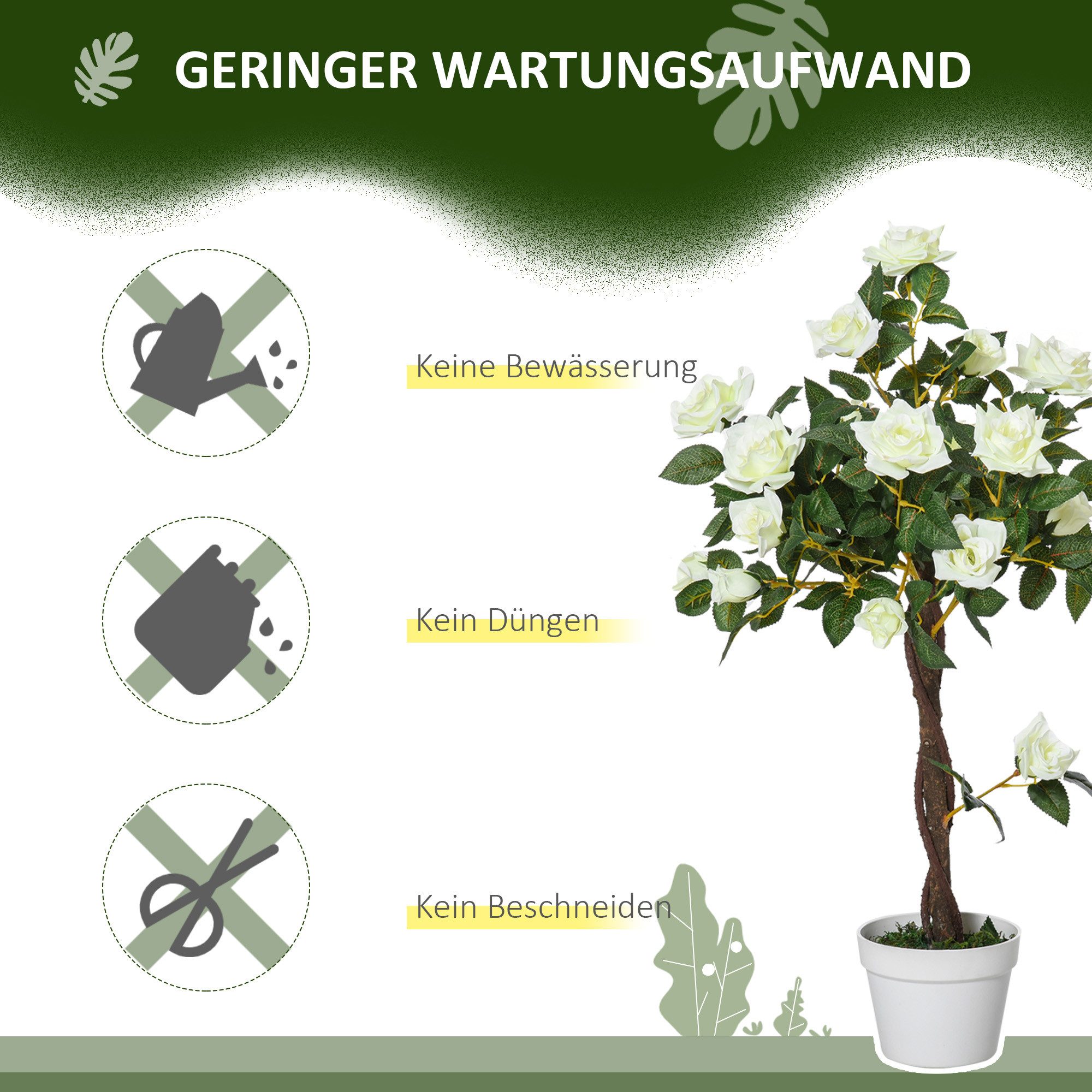 Kunstbaum mit Blüten 90 cm, künstlicher Blumenbaum, Kunstpflanze im Topf, FANNOU, Rosenbaum mit weißen Rosen für Zuhause Büro, Zimmerpflanze Dekopflanze