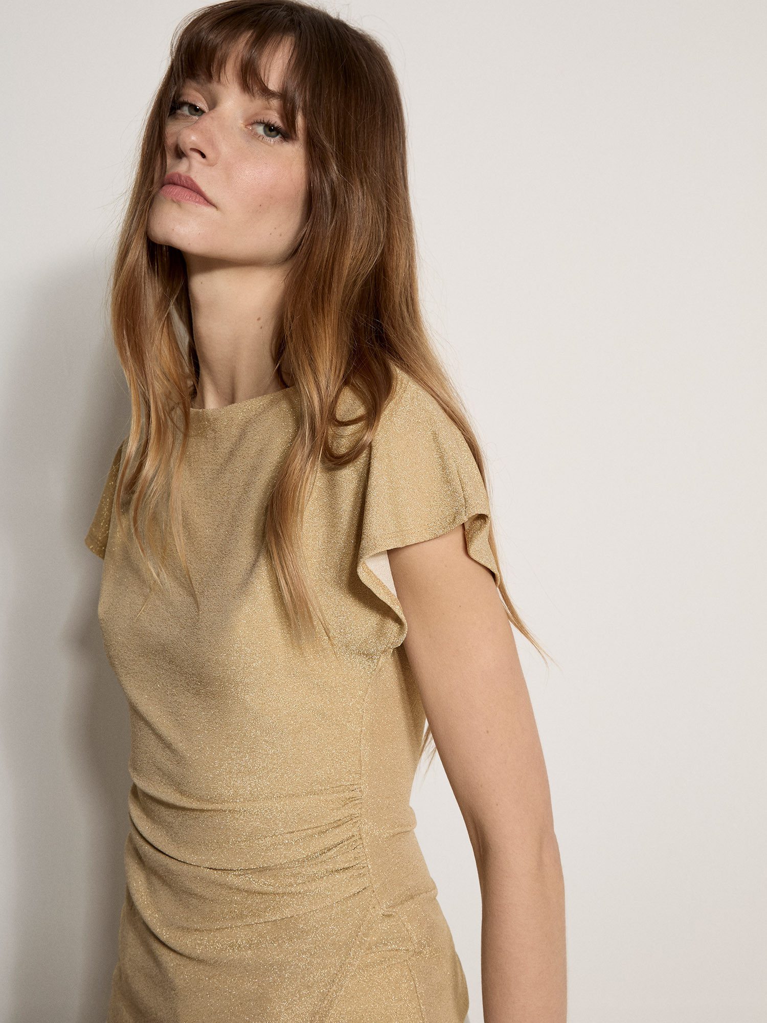 Apricot Paillettenshirt Partytop mit Glitzer – Bild 5 von 5