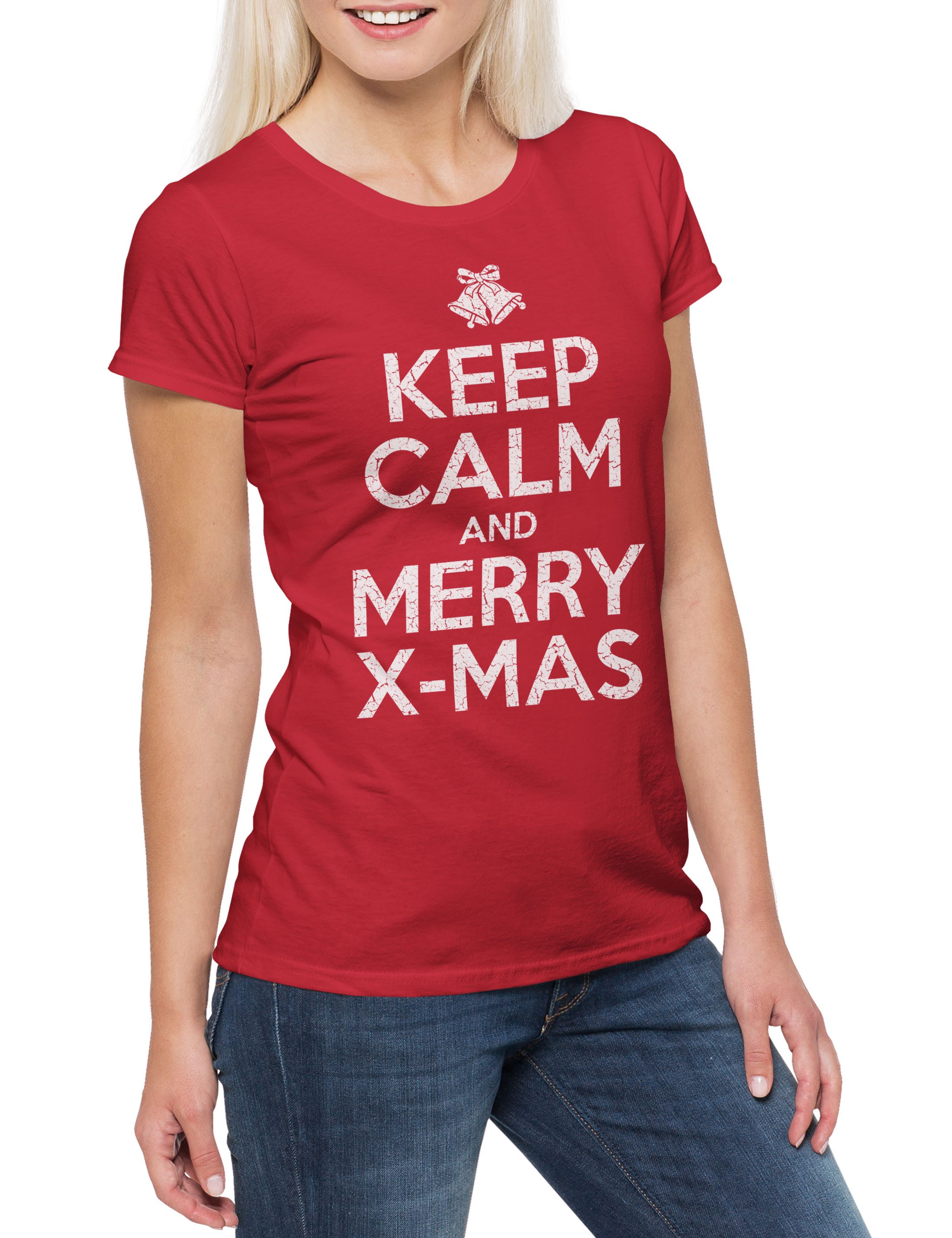 Print-Shirt Keep Calm And Merry X-Mas Damen T-Shirt Let it Snow White Cristmas