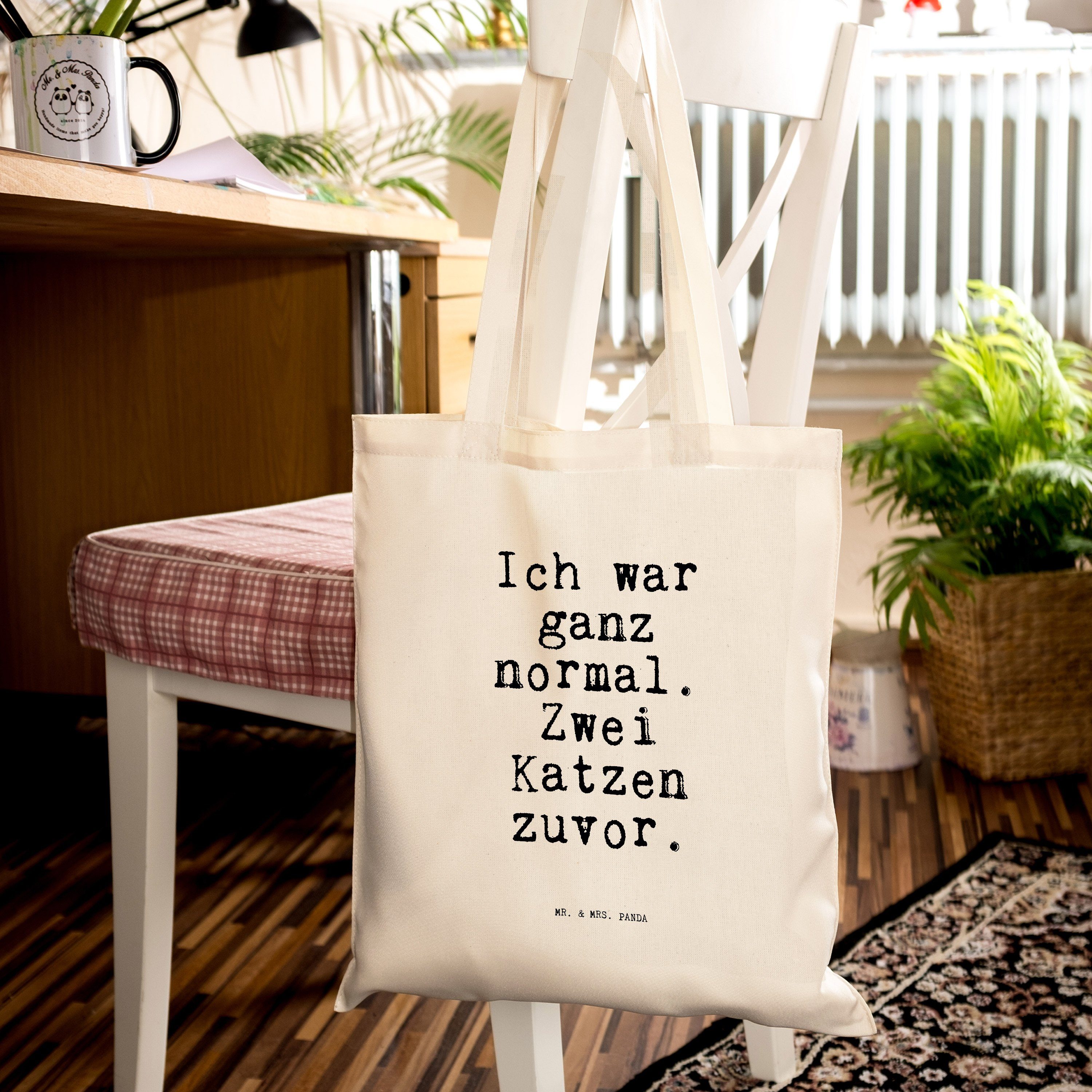 Mrs. Haus, Ich normal.... Transparent (1-tlg) Jutebeutel, Mr. Panda ganz - Geschenk, war S Tragetasche & -