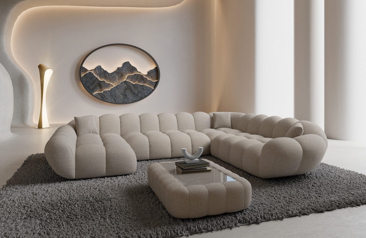 Sofa Dreams Wohnlandschaft Maleron XXL Polster Couch, Polsterecke, 6-Sitzer, Ottomane links, Boucléstoff in Pearl