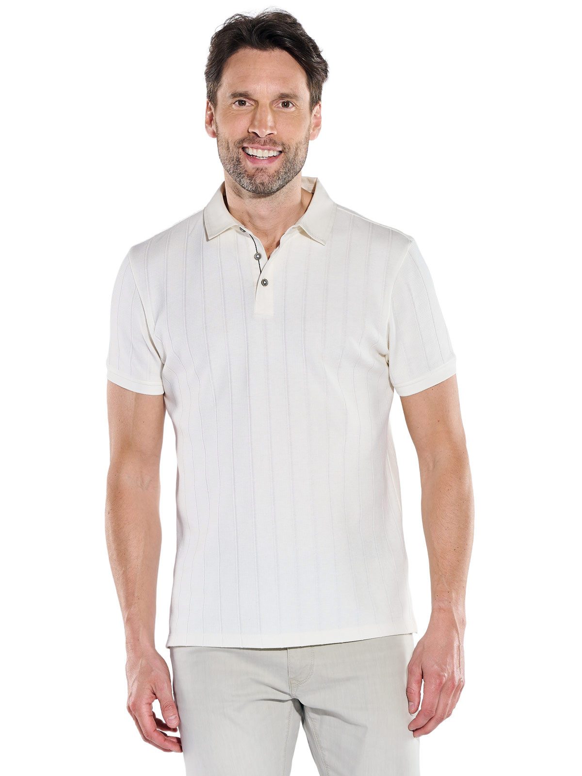 Poloshirt Herren Poloshirt mit Knopfleiste, Reinweiss