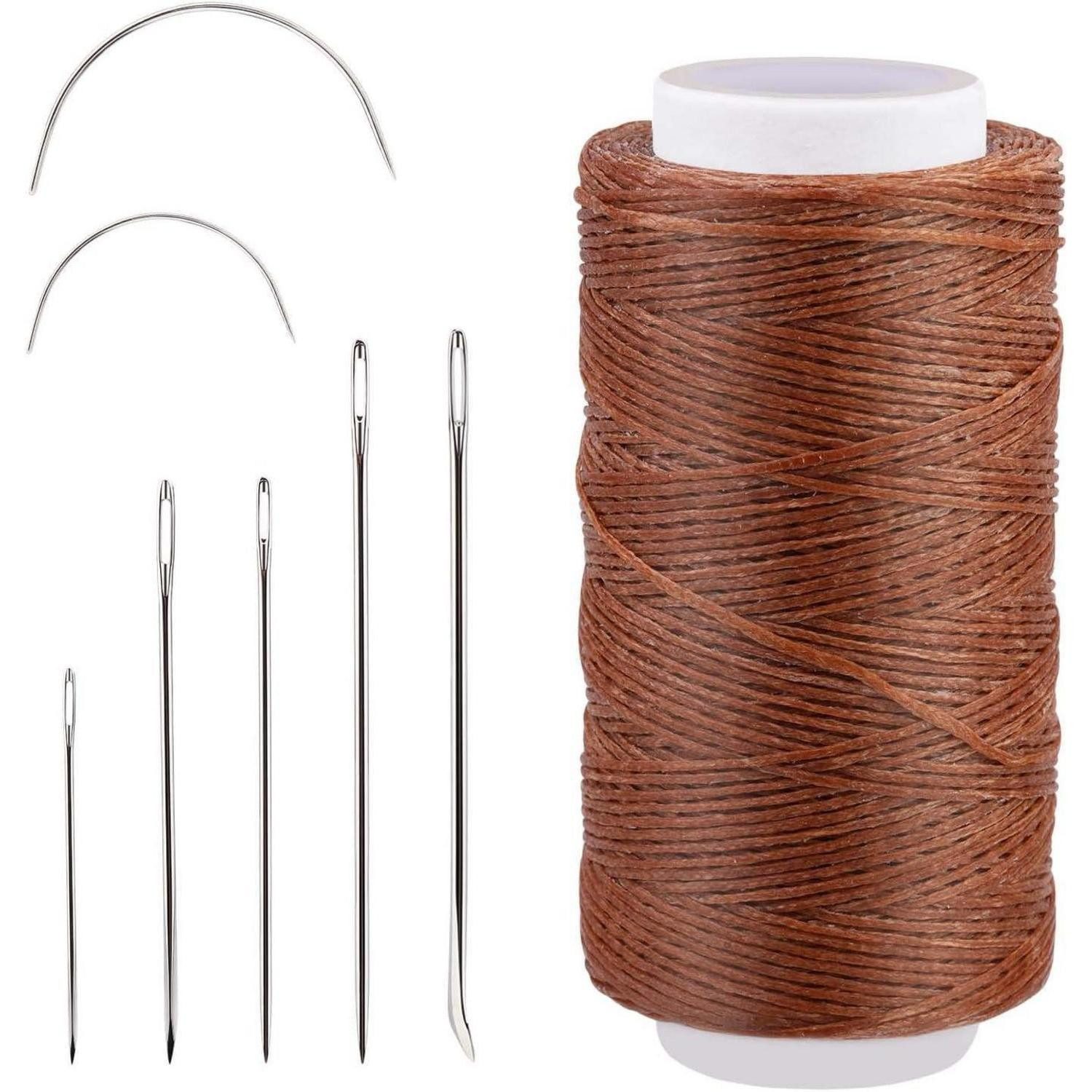 LuxusKollektion Nähnadeln Leder Faden Set 150D Wachsfaden150m Ledernähgarn Kaffeebraun