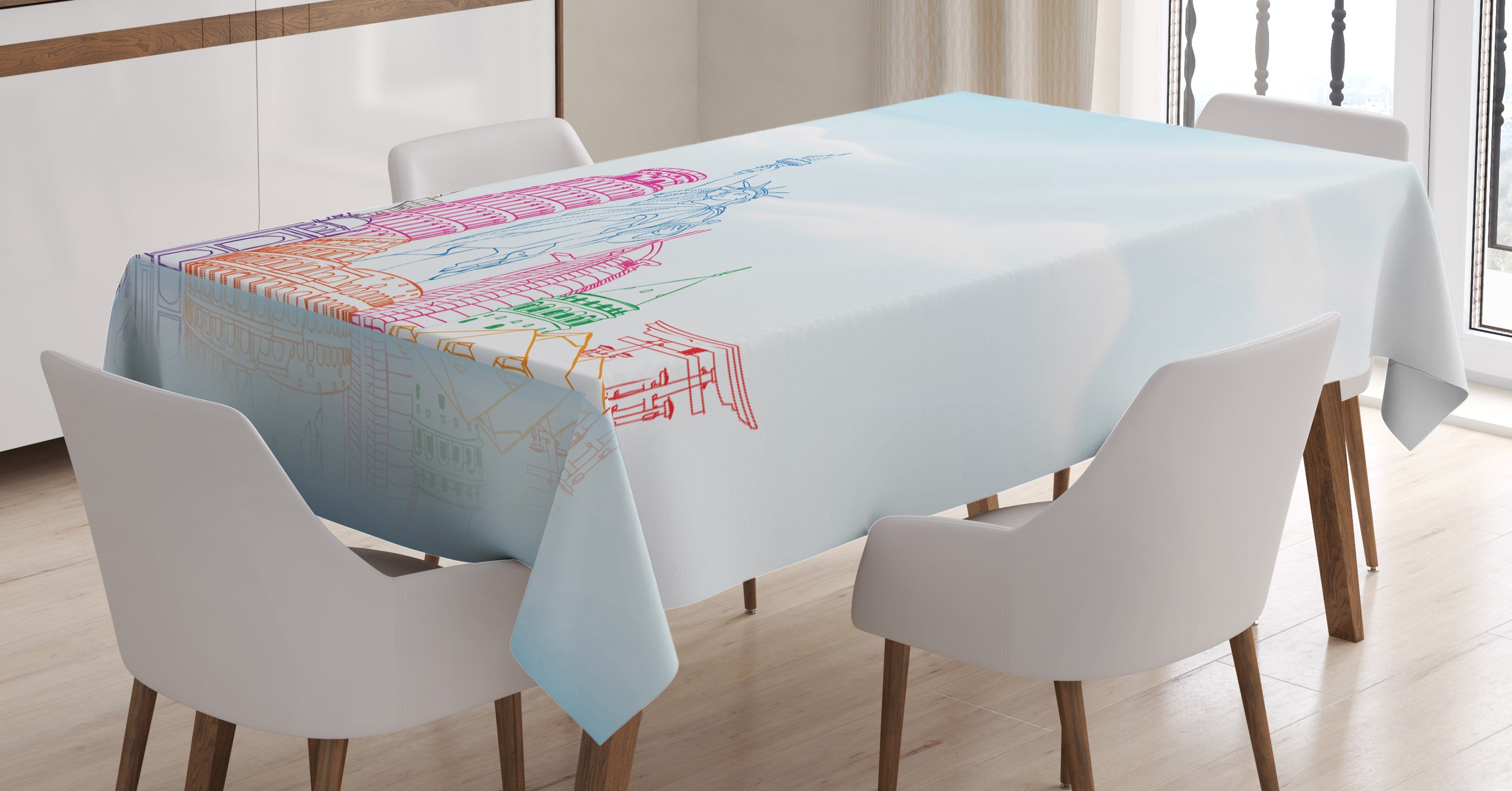 Abakuhaus Tischdecke Farbfest Waschbar Für den Außen Bereich geeignet Klare Farben, Multi European Cities Sehenswürdigkeiten | Tischdecken