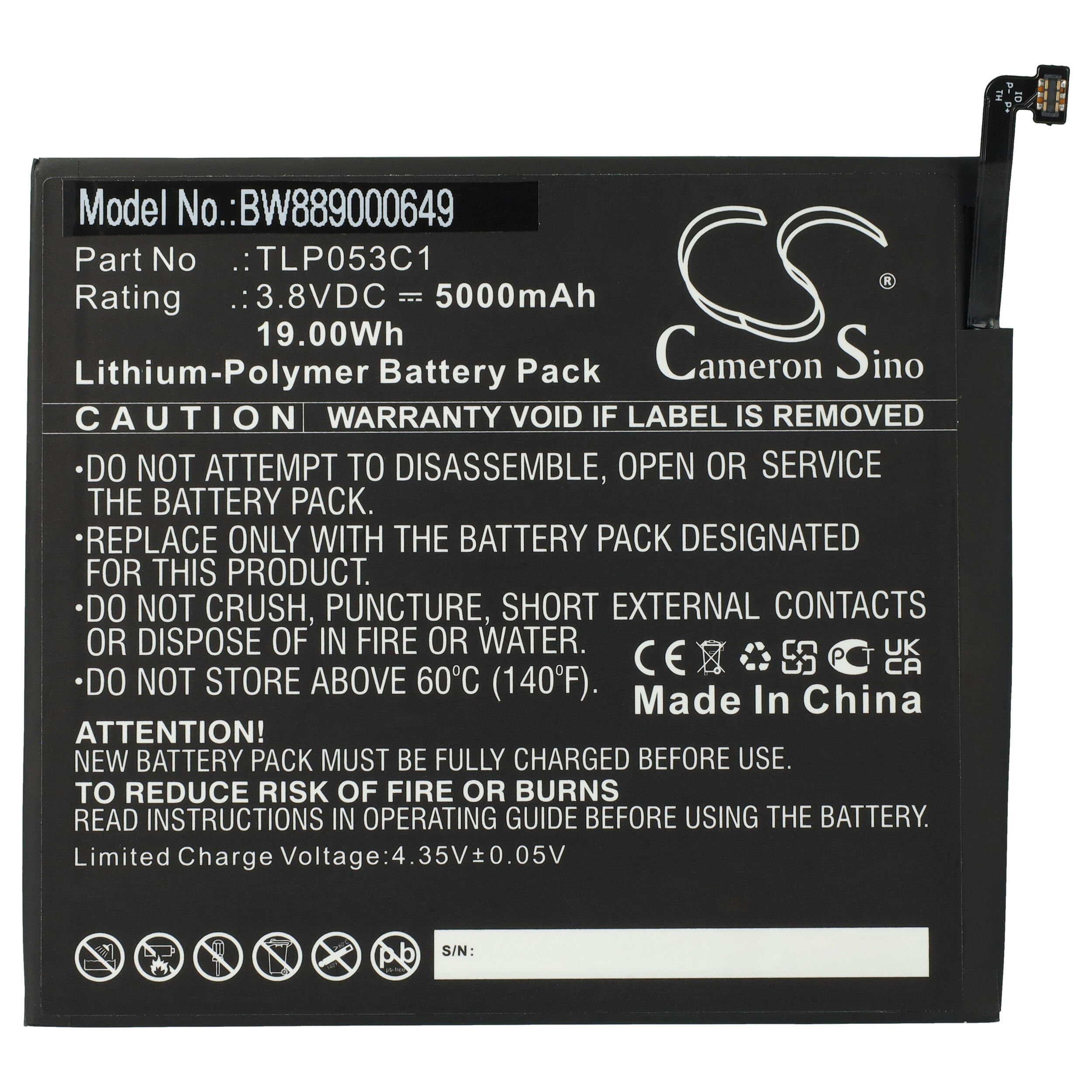 vhbw kompatibel mit Alcatel 3T 8, mAh Li-Polymer Tablet-Akku 5000 Tab (3,8 V) 8