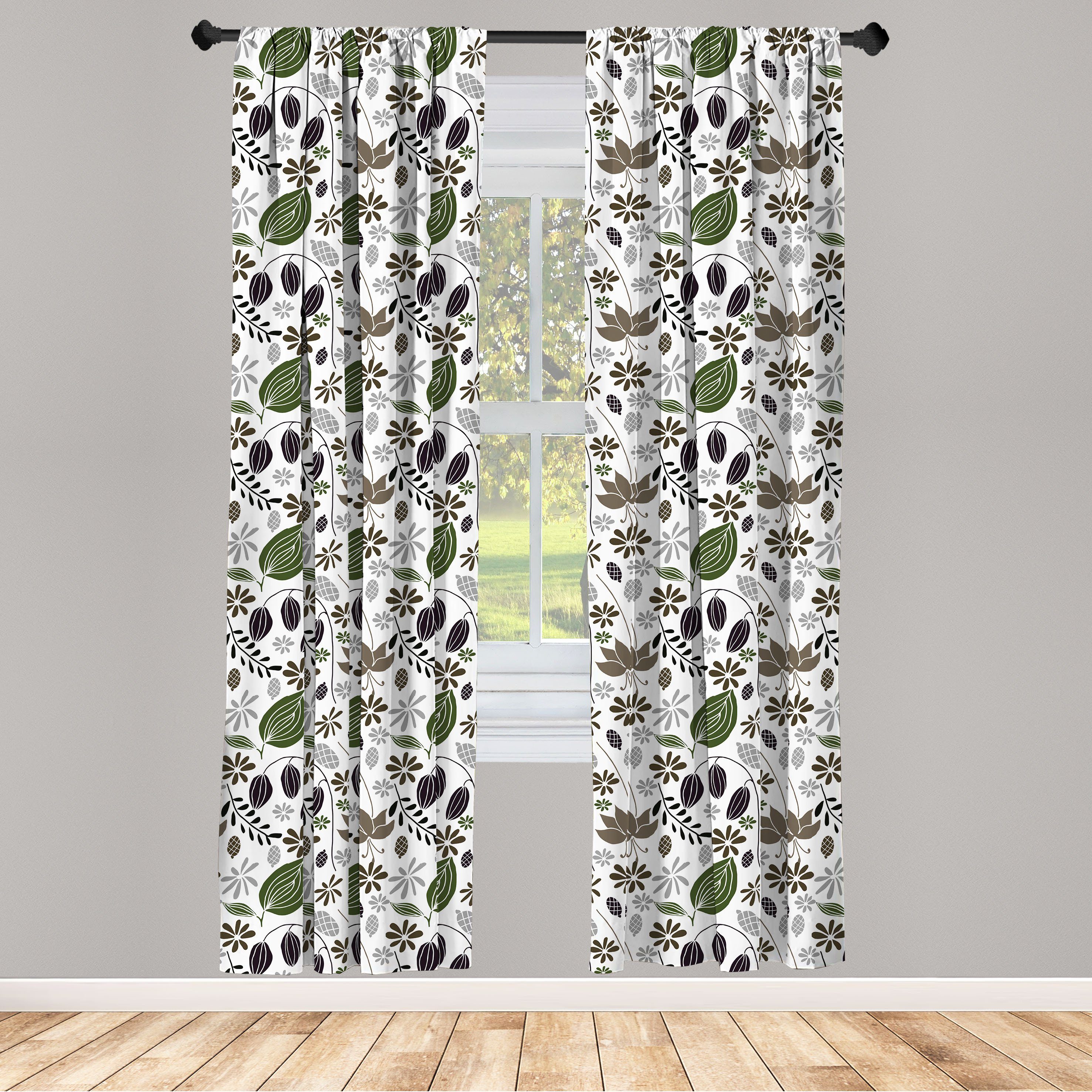 Gardine Vorhang für Wohnzimmer Schlafzimmer Dekor, Abakuhaus, Microfaser, Blumen Botanischer Laub Ast