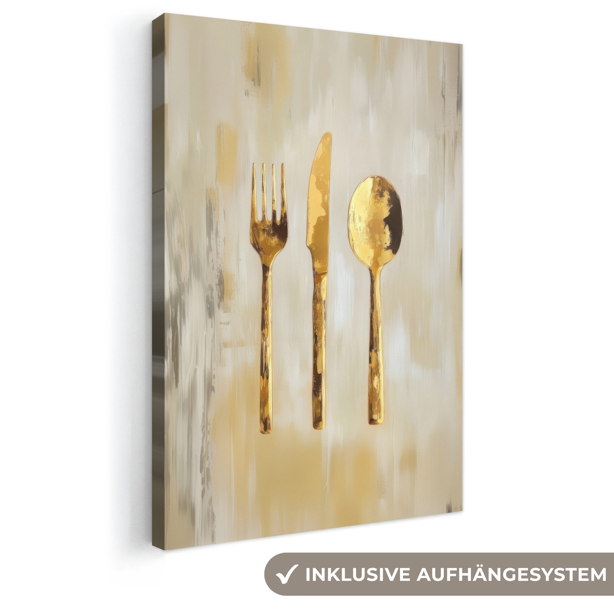 OneMillionCanvasses® Leinwandbild Farbe - Gold - Besteck - Küche, Fotodruck (1 St), Leinwand Canvas Wandbild, Wanddekoration 20x30 cm
