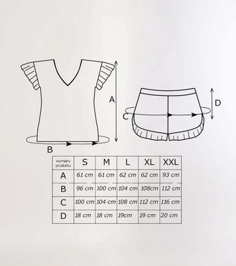 Donna Shorty Schlafanzug kurz T-Shirt gestreift Shorts Unifarben (Set, 2 tlg., 1 Stück) mit Rüschen, Made in Europa