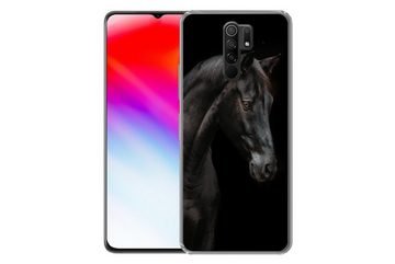 MuchoWow Handyhülle Pferd - Tiere - Schwarz - Porträt, Phone Case, Handyhülle Xiaomi Redmi 9, Silikon, Schutzhülle