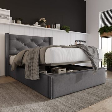 REDOM Polsterbett Hydraulisches, 90x200cm,Bett mit Lattenrost aus Metallrahmen
