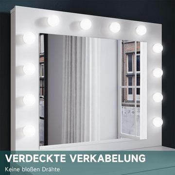 SONNI Schminktisch mit LED-Beleuchtung, 80x40x140cm,mit Memory-Funktion, mit Spiegel, Hocker, Schublade,Kosmetiktisch,3 Lichtmodi