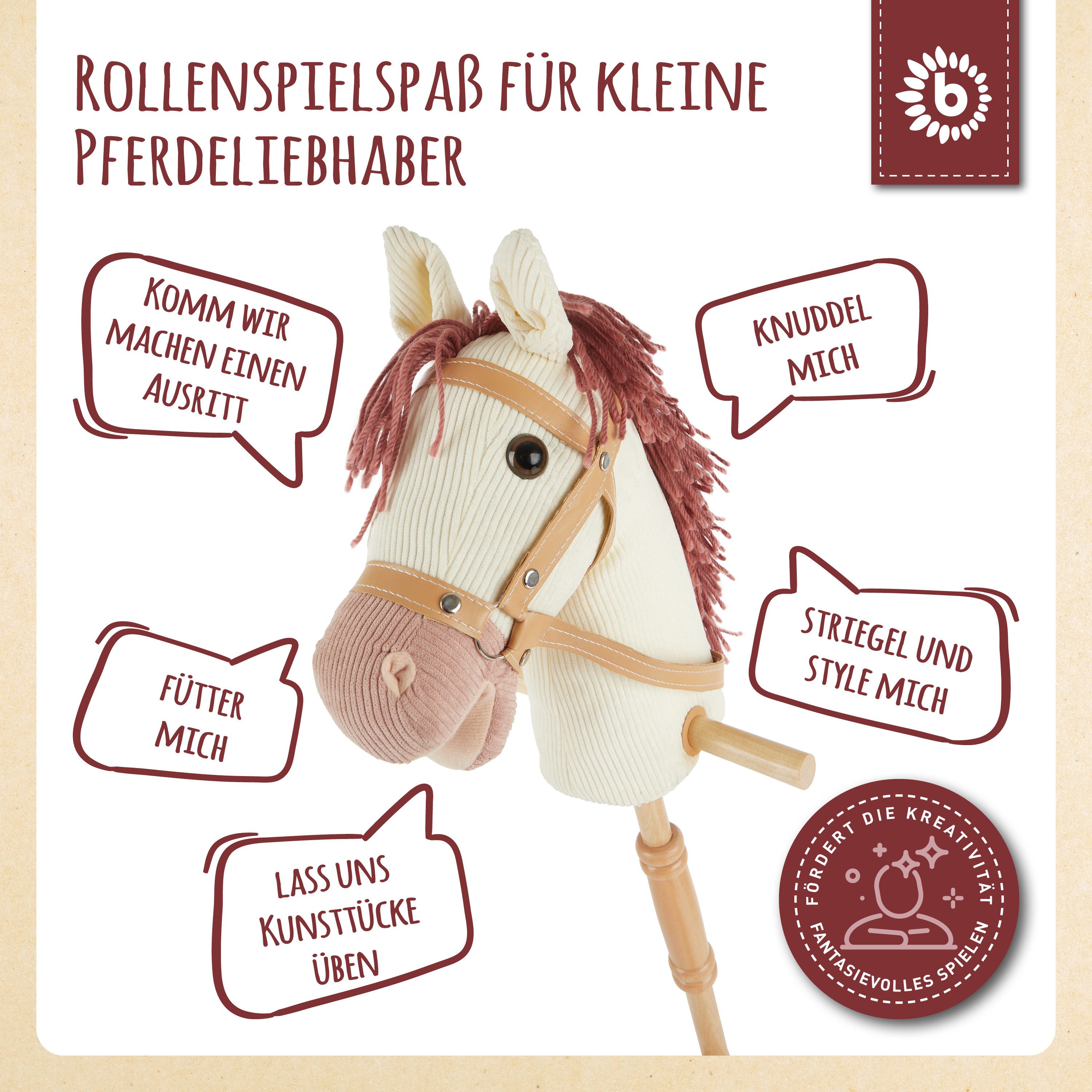 BIECO Steckenpferd Steckenpferd Kinder Hobby Horse Pferde Steckentier Holz Pferd Stock
