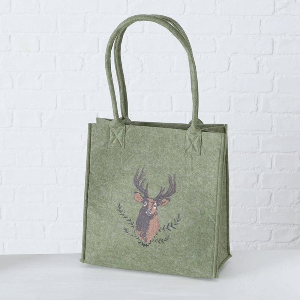 Steinnacher Bärbel Shopper Boltze Filztasche Rudolf olivgrün (1-tlg), Hirschmotiv gedruckt