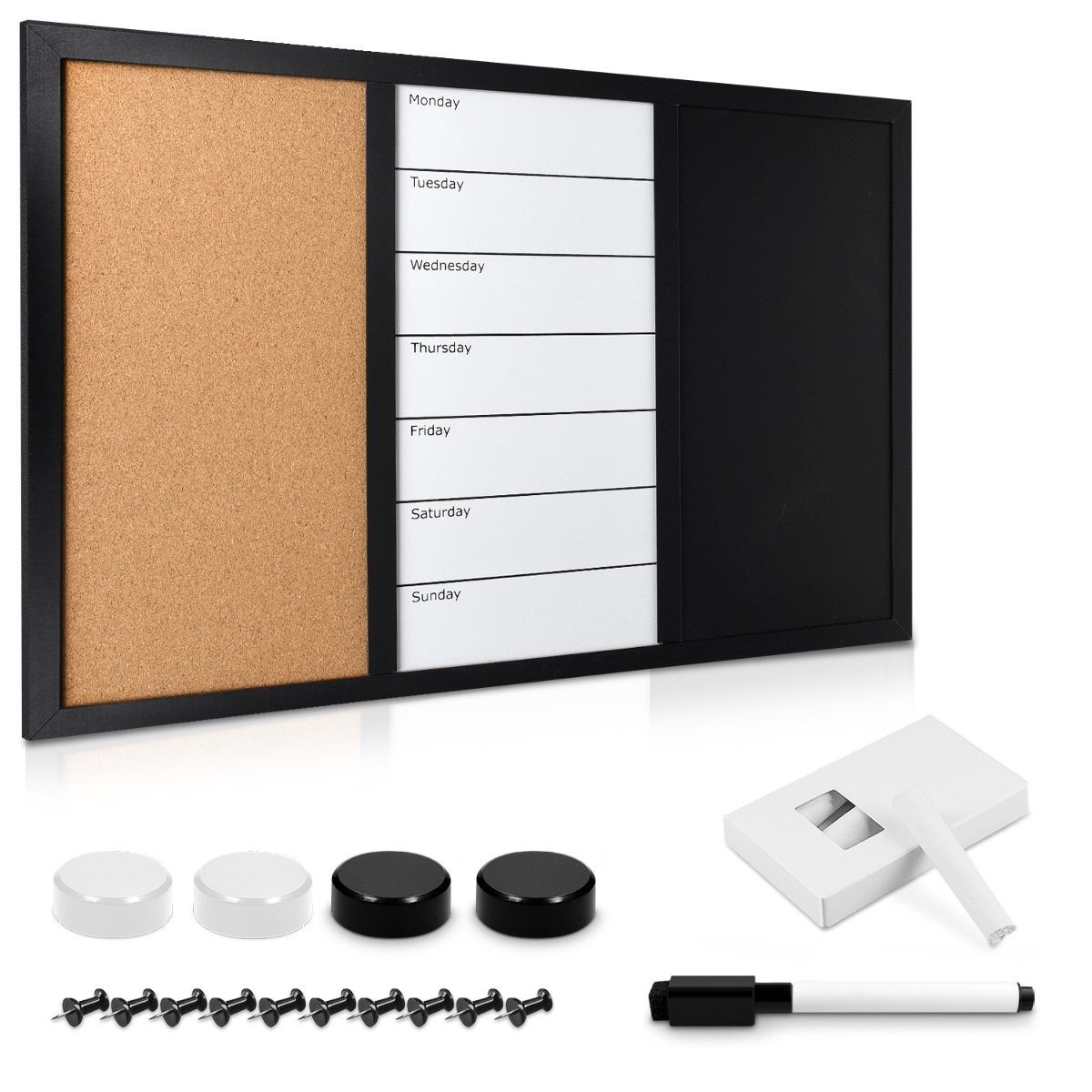 Navaris Tafel 3in1 Kombitafel 60x40cm - Kreidetafel Whiteboard Kork Pinnwand
