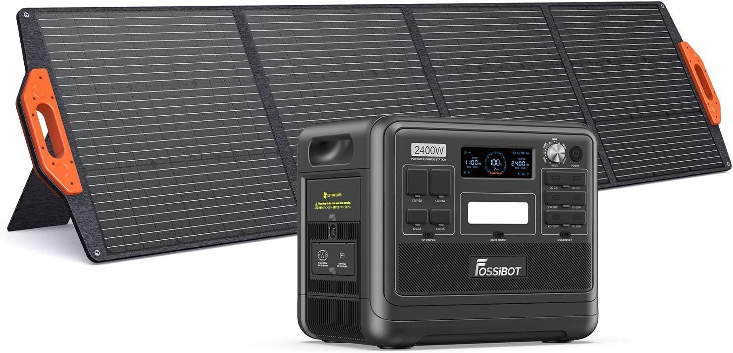 Fossibot Stromerzeuger F2400, 2400,00 in kW, Solargenerator mit 200W Solar Panel, Tragbare Powerstation