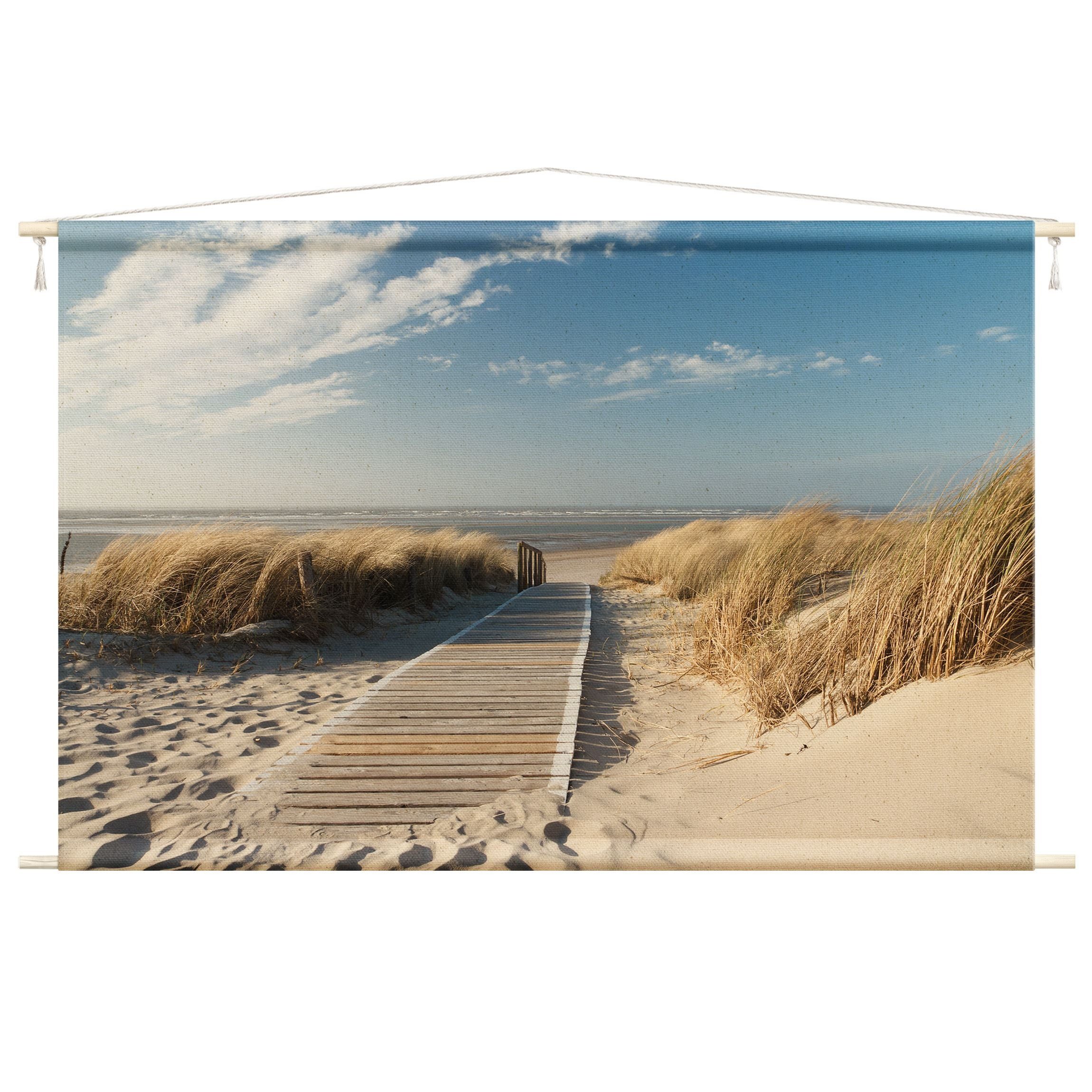Bilderdepot24 Wandteppich modern Strand Natur Himmel beige, rechteckig, Höhe: 2.6 mm, großes Wandbild aus Natur-Baumwolle Wandbehang Stoffbild Tuch Wollseil