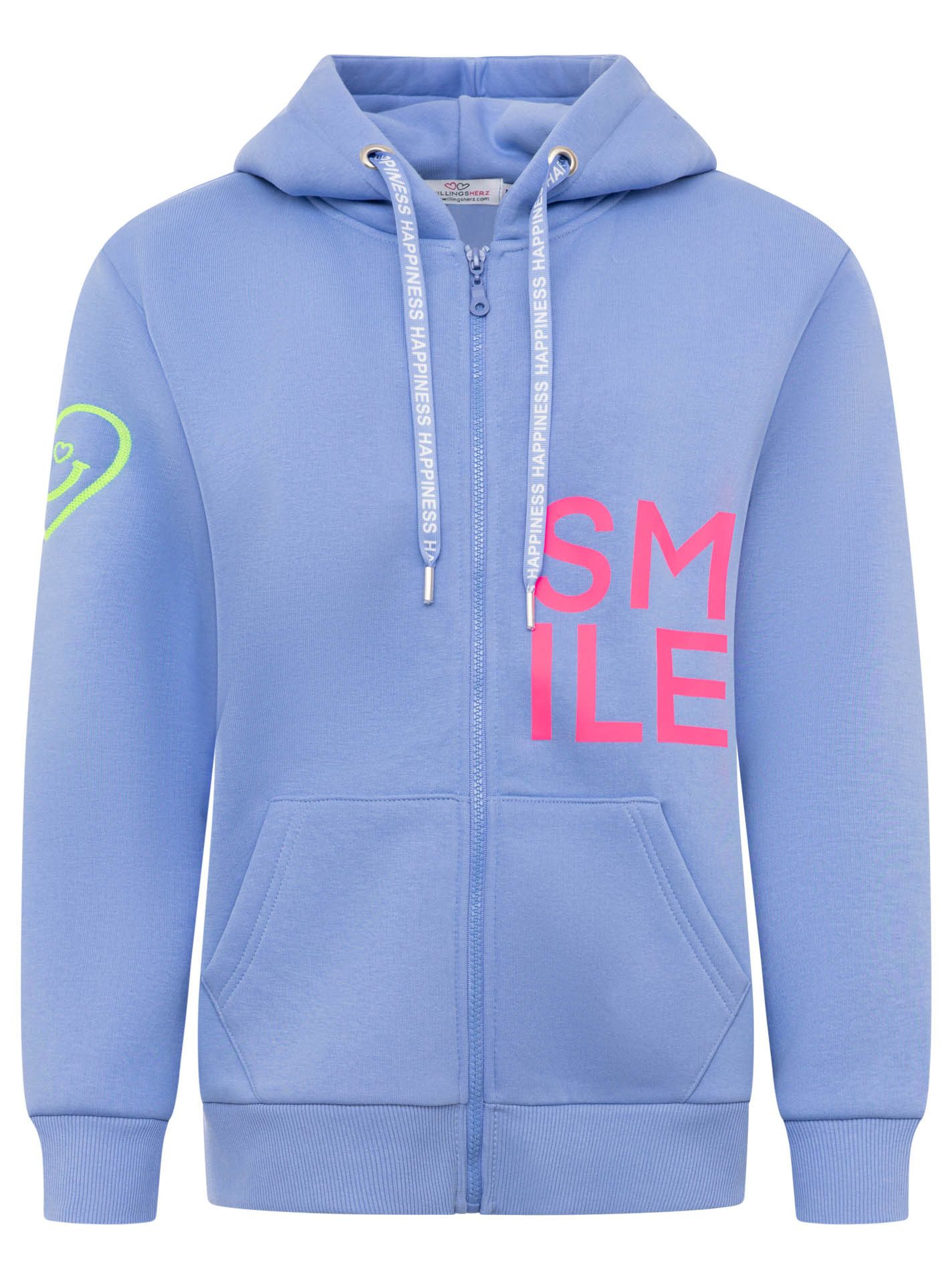 Zwillingsherz Kapuzensweatjacke "Alissa" mit SMILE, gesticktem Herz am Arm und Reißverschluss