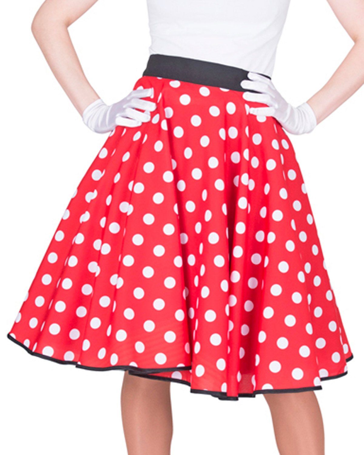Funny Fashion Kostüm Retro Fifties Tellerrock mit Halstuch - Rot Weiß, Maus Kostüm, Mit Halstuch