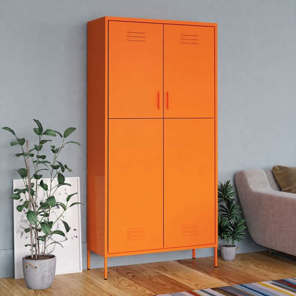 furnicato Kleiderschrank Stahl 90 x 50 x 180 cm Orange Höhenverstellbarer Metallschrank mit Lüftungsschlitzen und Füßen