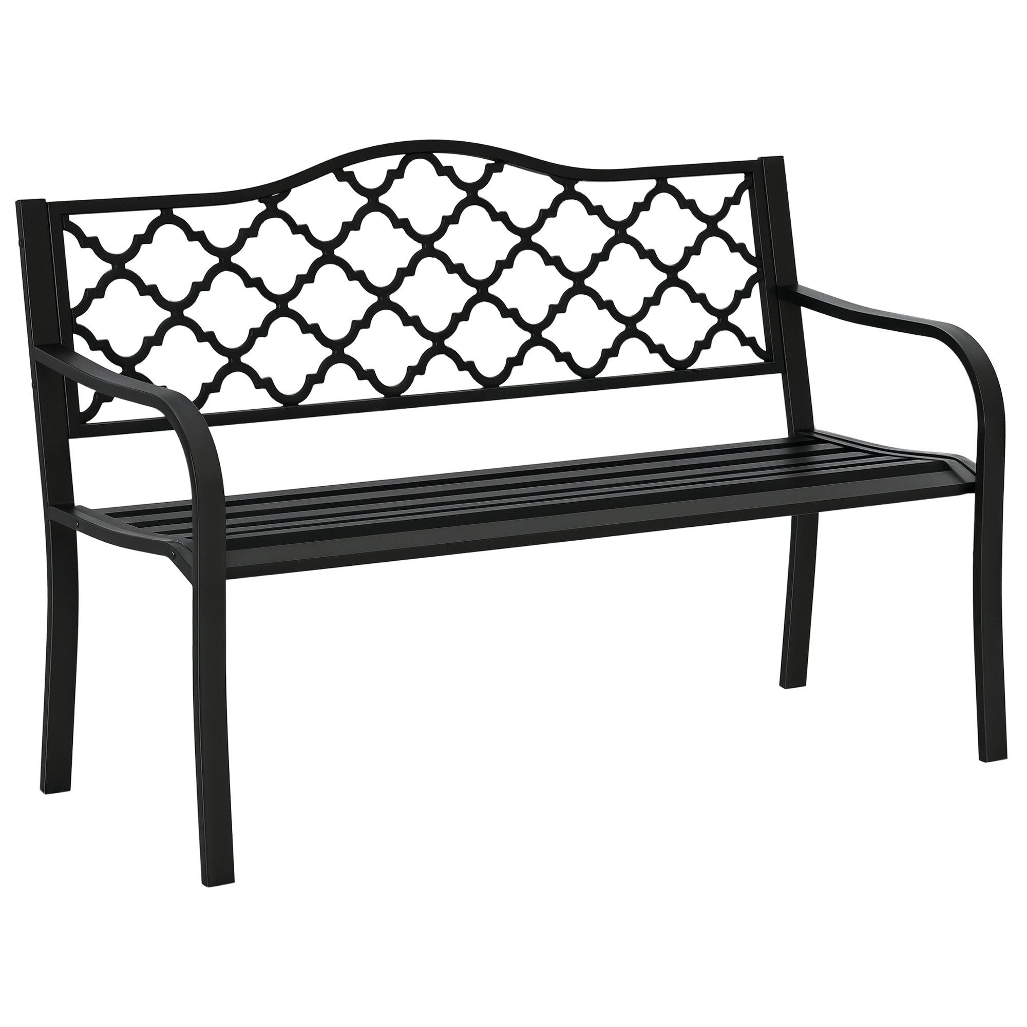 Outsunny Gartenbank aus Metall Sitzbank Bank Terrassenbank mit Rücken- & Armlehnen (Parkbank, 1-St., Gartenmöbel), bis 240 kg Gusseisen Schwarz 128 x 58,5 x 89 cm