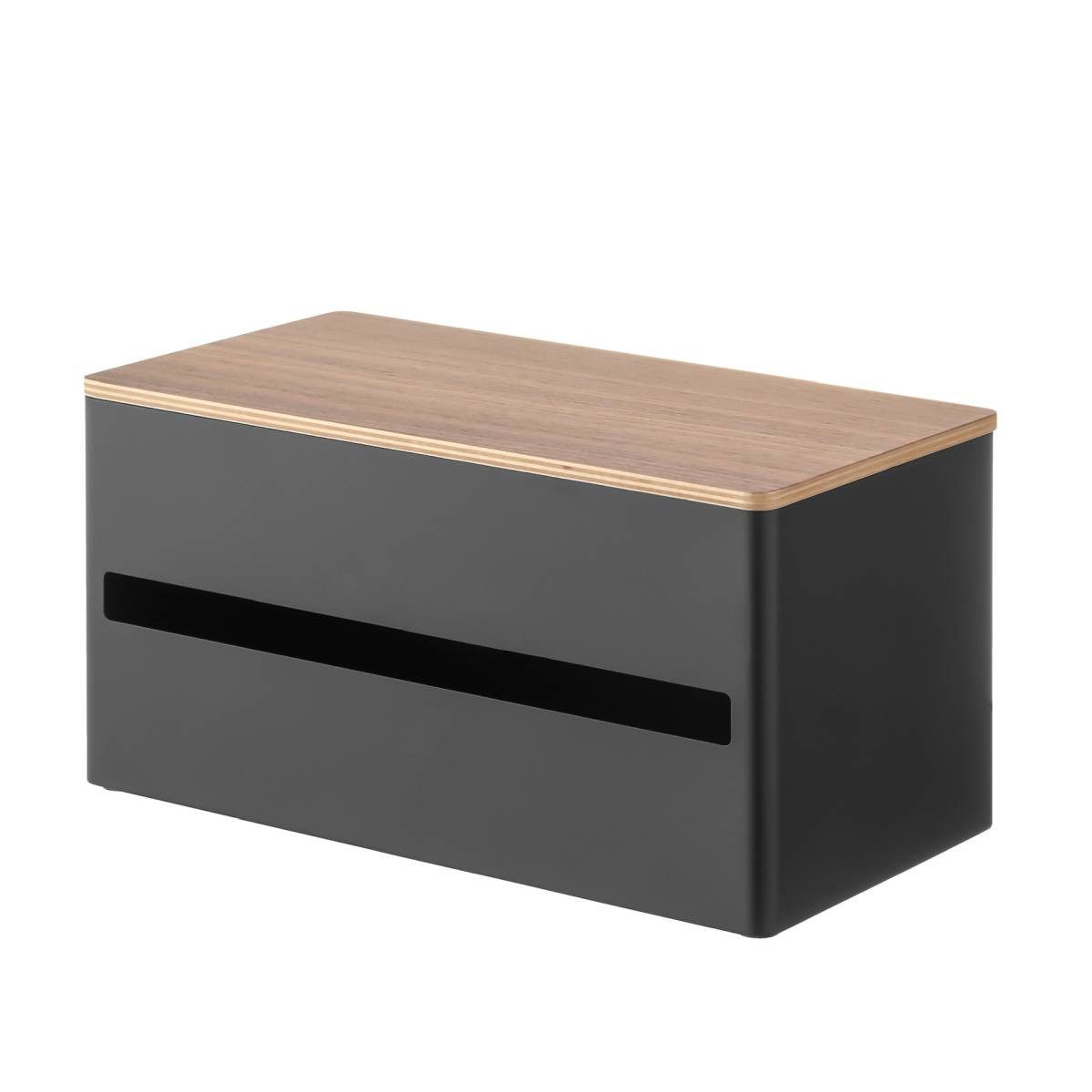 Yamazaki Küchenrollenhalter Rin Design Rollenhalter Küchenrolle quer stehend mit Ablage aus Holz, hochwertig aus Metall im Querformat mit Holzablage